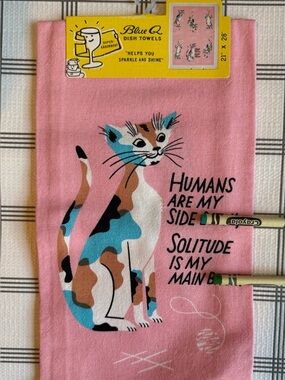 Blue Q Pink Calico Cat Dish Towel with Humorous Quote